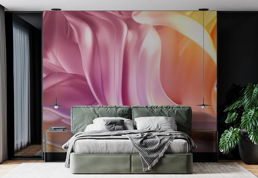 پوستر دیواری سه بعدی اتاق خواب عروس و داماد طرح پارچه فراکتال صورتی